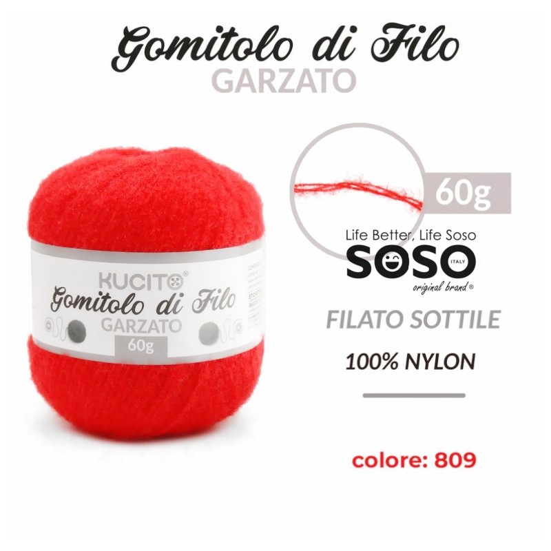 Kucito gomitolo di filo garzato sottile colore rosso 809 60g - 1