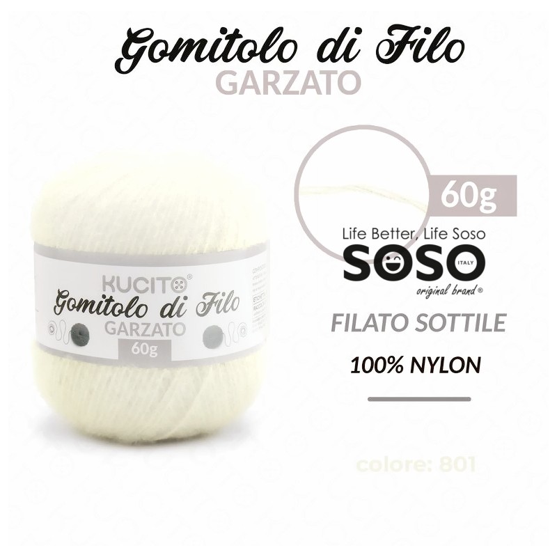 Kucito gomitolo di filo garzato sottile colore panna 801 60g - 1