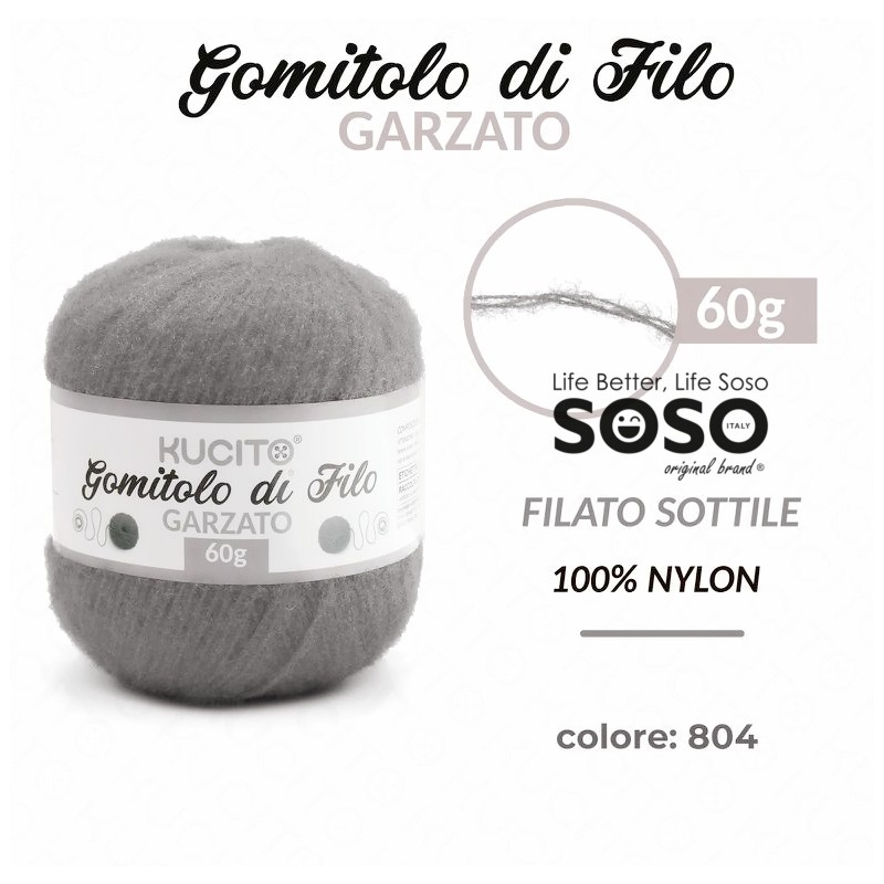 Kucito gomitolo di filo garzato sottile colore grigio 804 60g - 1