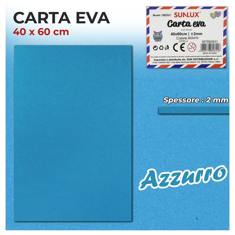 Gomma Eva 40x60cm spessore 2 mm - AZZURRO (Gomma Crepla, Fommy)