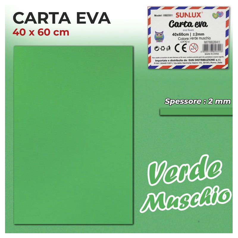 Gomma Eva 40x60cm spessore 2 mm - VERDE MUSCHIO (Gomma Crepla, Fommy)