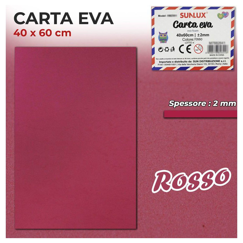 Gomma Eva 40x60cm spessore 2 mm - ROSSO (Gomma Crepla, Fommy) - 1