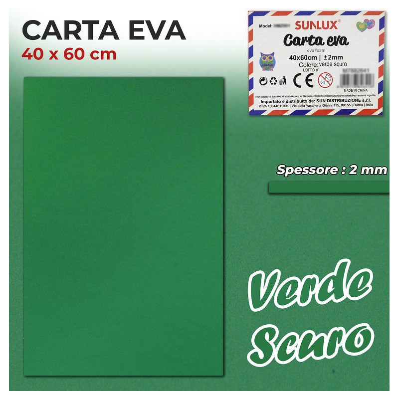 Gomma Eva 40x60cm spessore 2 mm - VERDE SCURO (Gomma Crepla, Fommy)