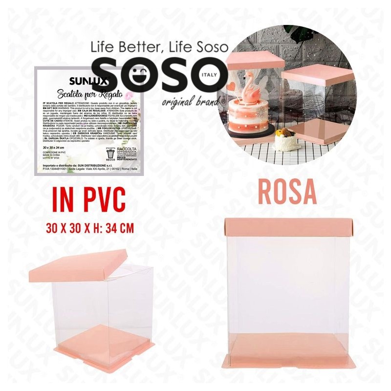 Scatola regalo in pvc rosa 30x30x34cm - 1