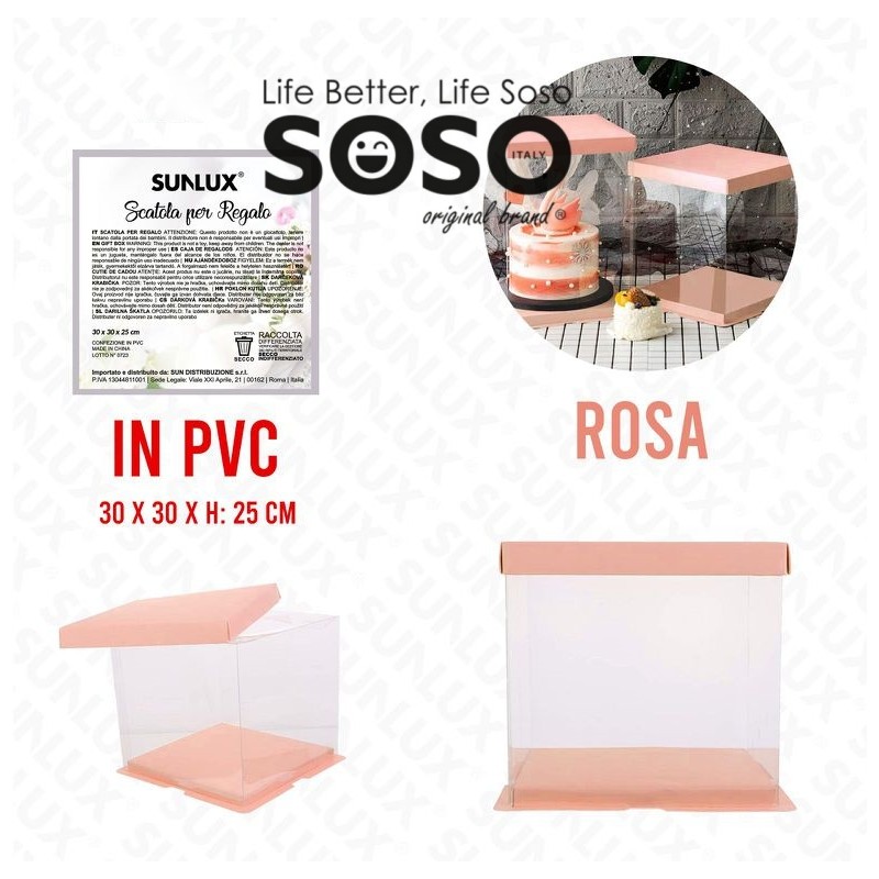 Scatola regalo in pvc rosa 30x30x25cm - 1