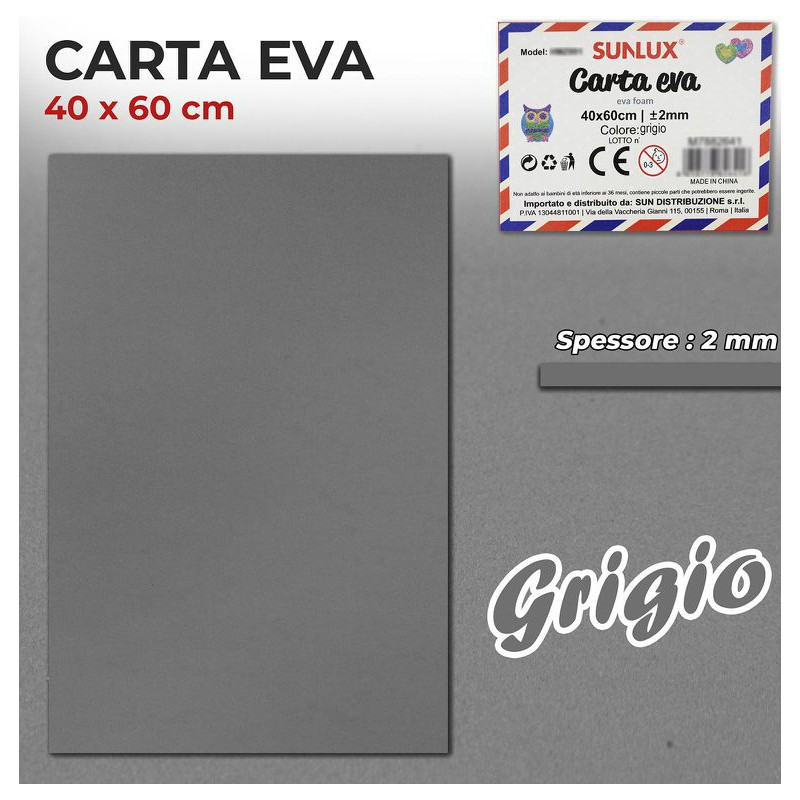 Gomma Eva 40x60cm spessore 2 mm - GRIGIO (Gomma Crepla, Fommy) - 1