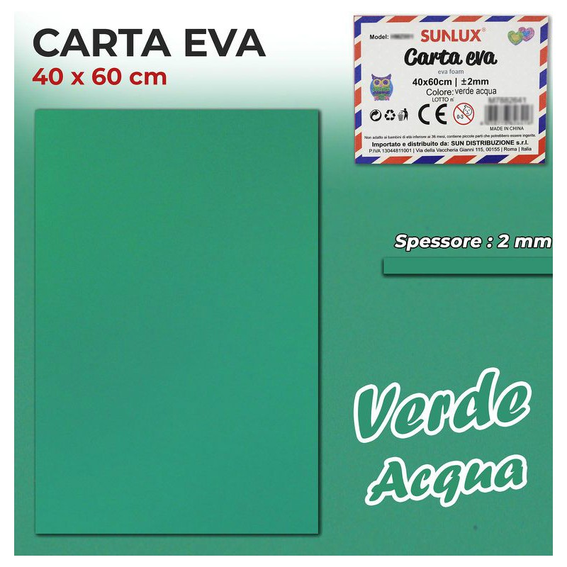 Gomma Eva 40x60cm spessore 2 mm - VERDE ACQUA (Gomma Crepla, Fommy) - 1