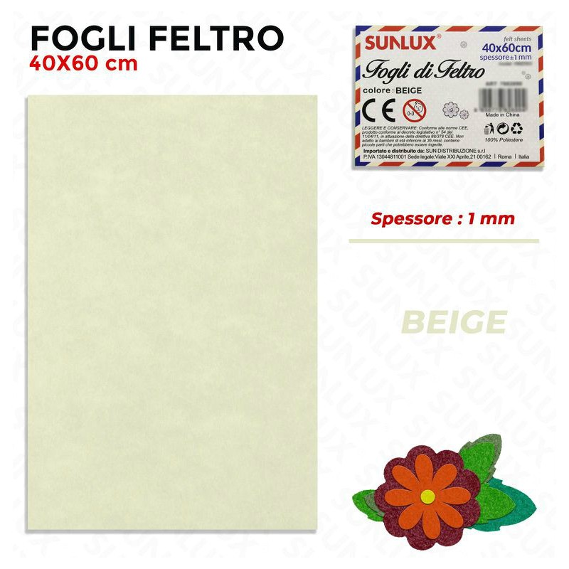 Foglio Feltro 60x40cm, Beige, 1mm di spessore - 1