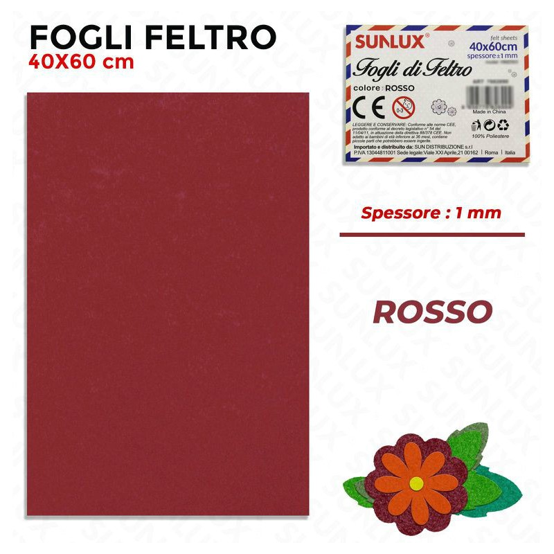 Foglio Feltro 60x40cm, Rosso, 1mm di spessore - 1