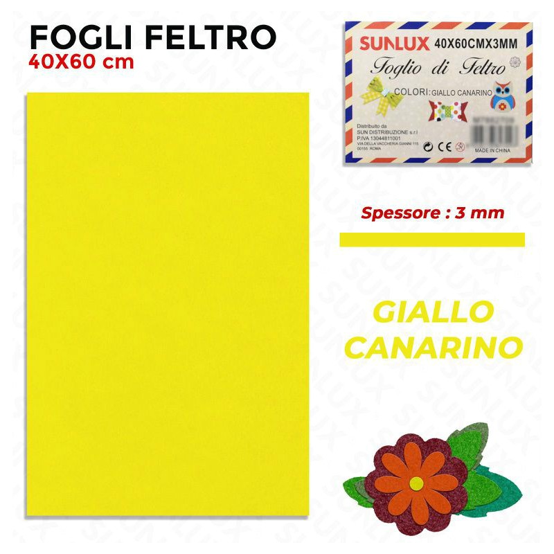 Foglio Feltro 60x40cm, Giallo Canarino, 3mm di spessore