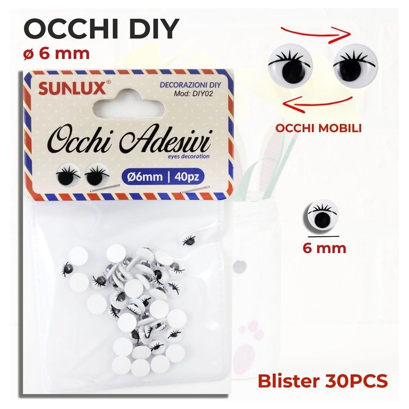 Occhi adesivi 40pz 6mm - Decorazioni DIY