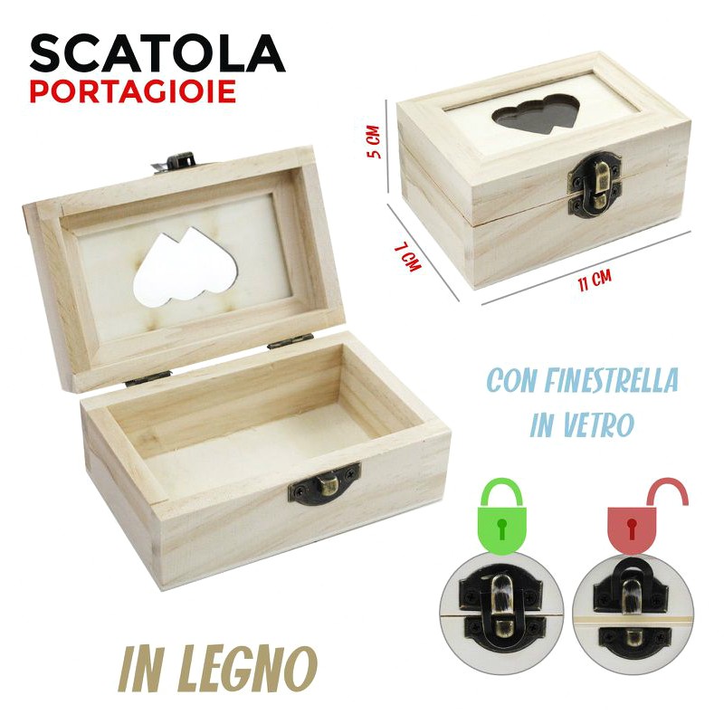 Scatola portagioie 5x7x11cm, foro a doppio cuore - Scatole DIY da