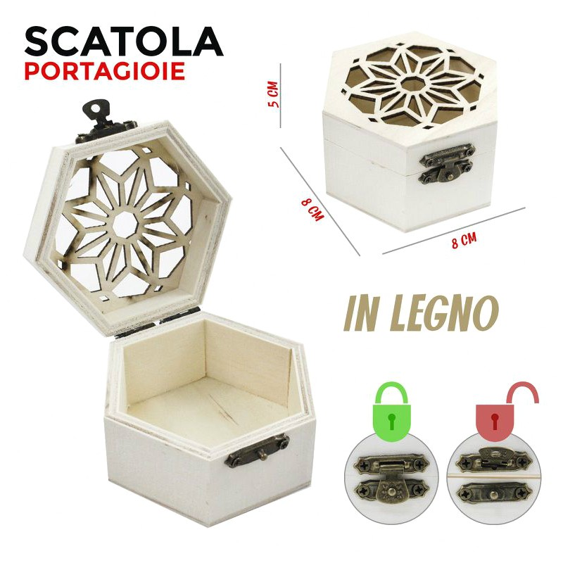 Scatola portagioie in legno ad esagono 5x8x8cm - Scatole da