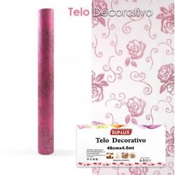 Telo decorativo Glitterato Rosa Fucsia con Rose 48cm x 4,5 mt - 1