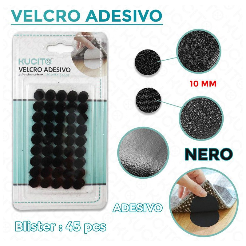 Velcro Adesivo Nero Ø 10 mm - conf 45 pz