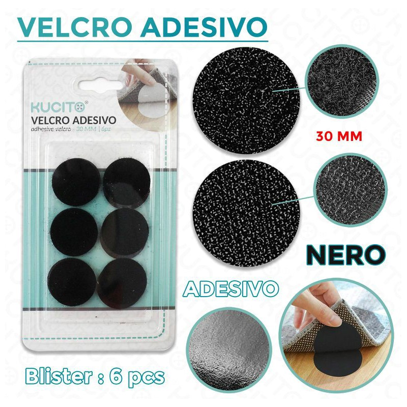 Velcro Adesivo Nero Ø 30 mm - conf 6 pz