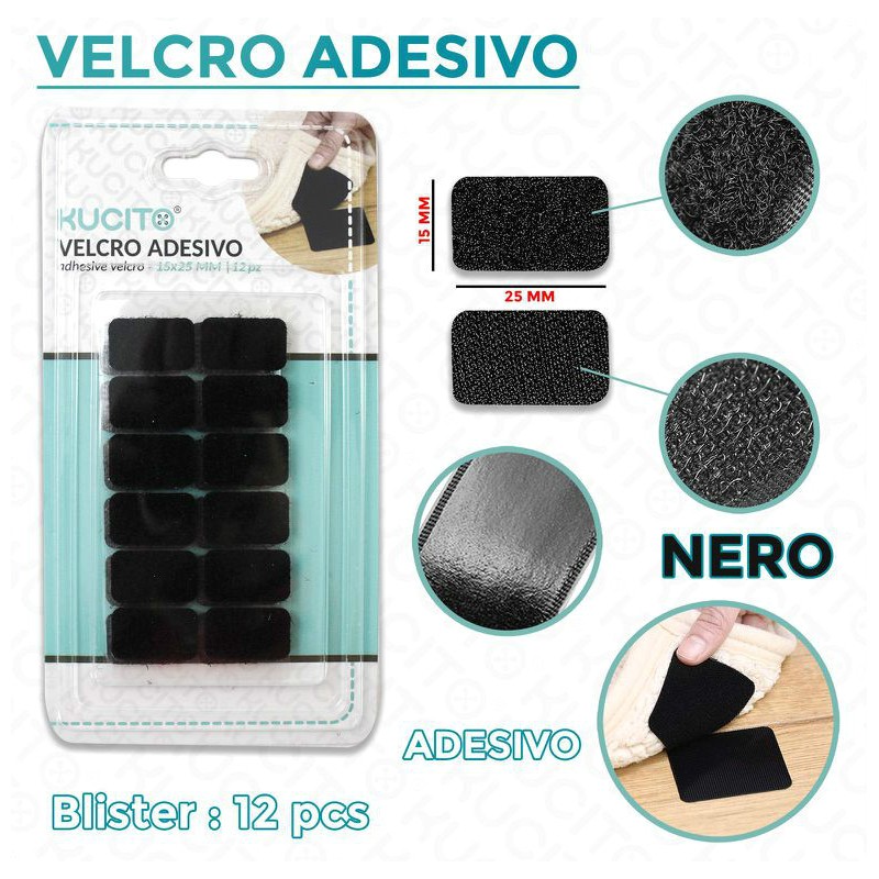 Velcro adesivo Nero f.to mm 15X25 - conf 12 pz