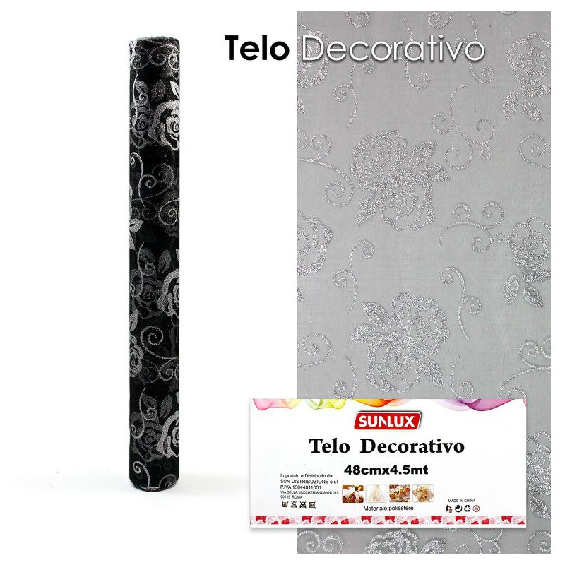 Telo decorativo Glitterato Nero con Rose 48cm x 4,5 mt - 1