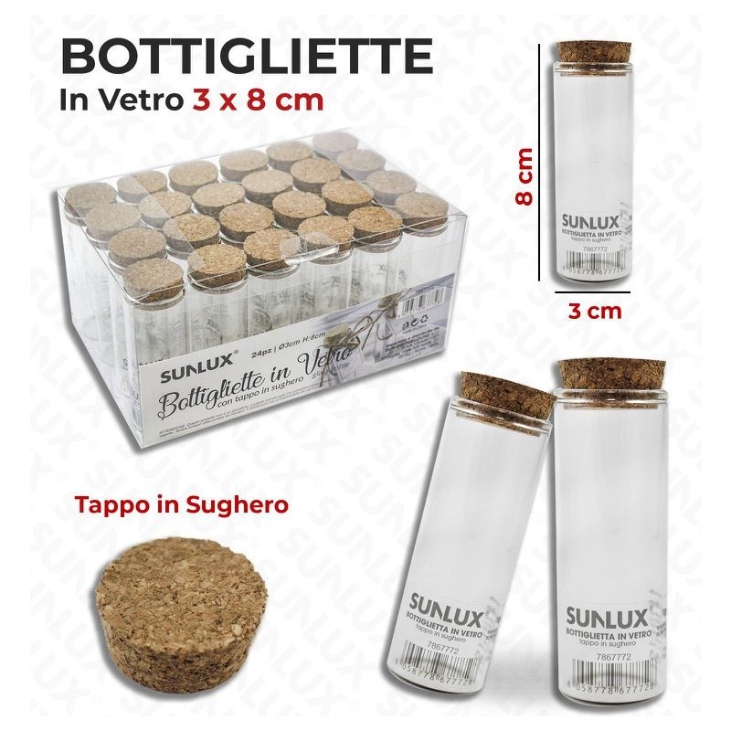 5 BOCCETTE BOTTIGLIETTE VETRO FIALE CIONDOLI TAPPO SUGHERO GLASS BOTTLES  22x18