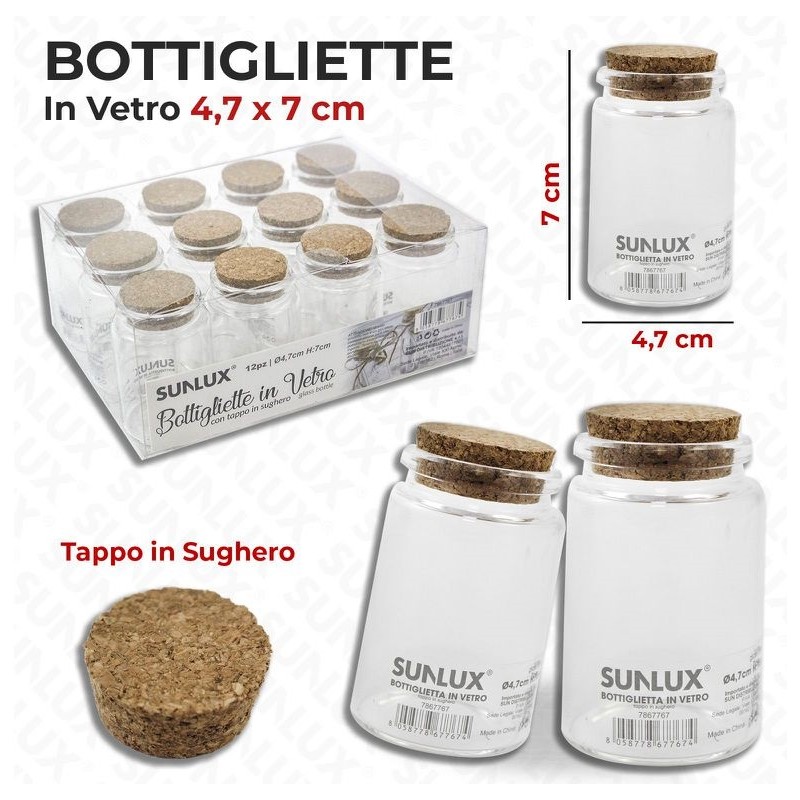 Bottigliette 4,7x7cm in vetro con con tappo in sughero - 1