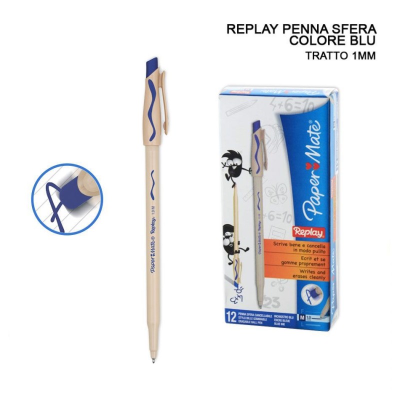 Papermate Penna Cancellabile Replay 1MM Blu