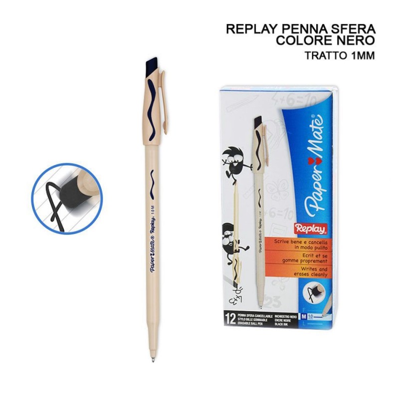 Papermate Penna Cancellabile Replay 1MM Nero