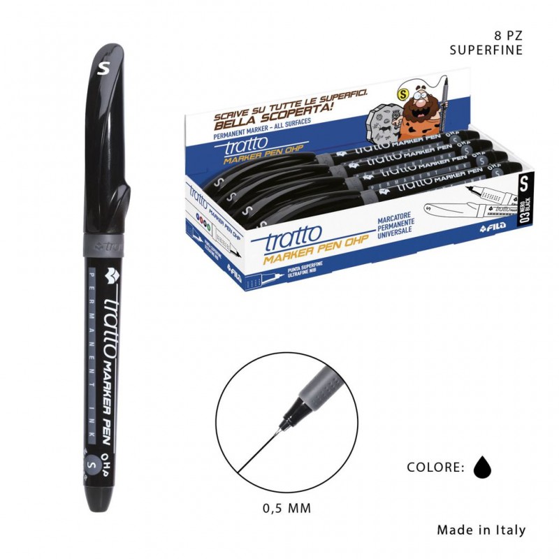 Tratto Marker Pen Ohp Penna Superfine S 0,5MM Nero