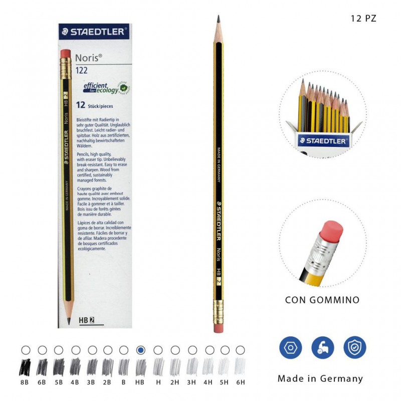 Staedtler Matita Grafite Con Gomma Noris HB2