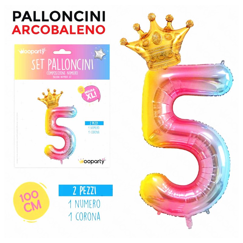 Set Palloncini arcobaleno numero 5 h.100cm