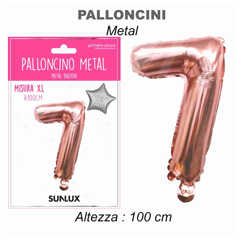 Palloncini mylar rosa oro metal. numero 7 h.100cm
