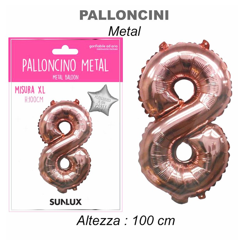 Palloncini mylar rosa oro metal. numero 8 h.100cm