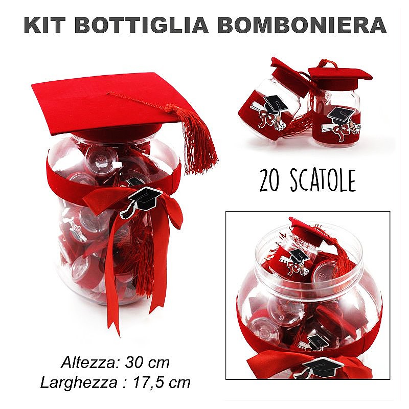 Kit 20pz bottiglia bomboniere laurea rosso 30 x 17,5cm