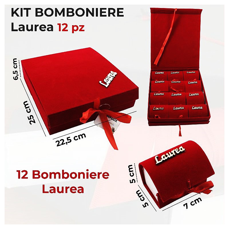 Kit Bomboniere Laurea rosso 12pc 7x5x5cm