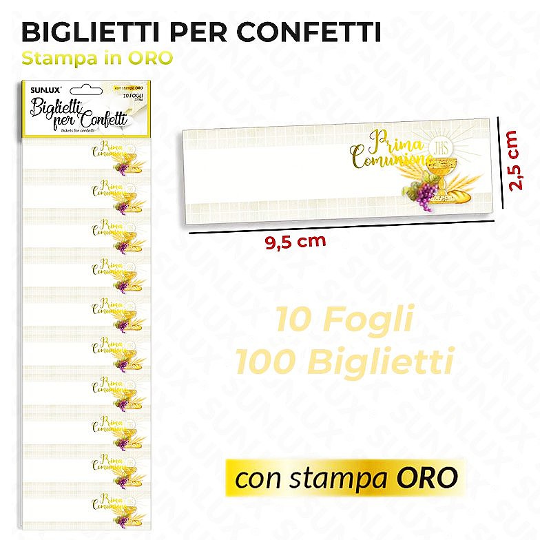 Biglietti per confetti comunione 10ff-100biglietti con stampa oro