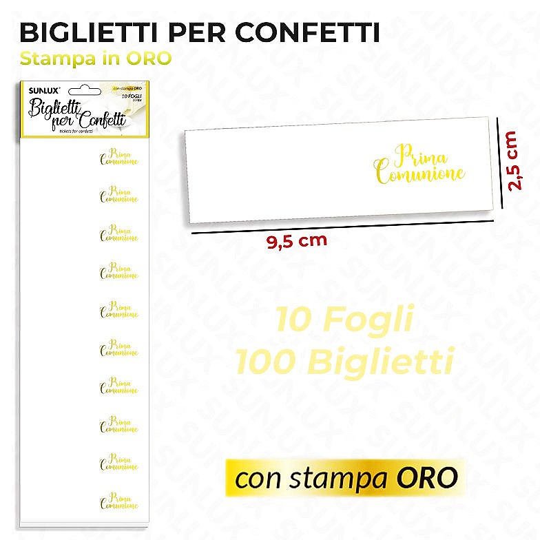 Biglietti per confetti comunione 10ff-100biglietti con stampa oro