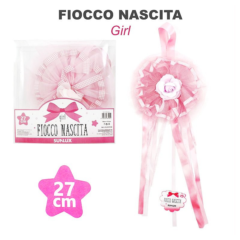 Fiocco per nascita per bambina rosa 27 cm