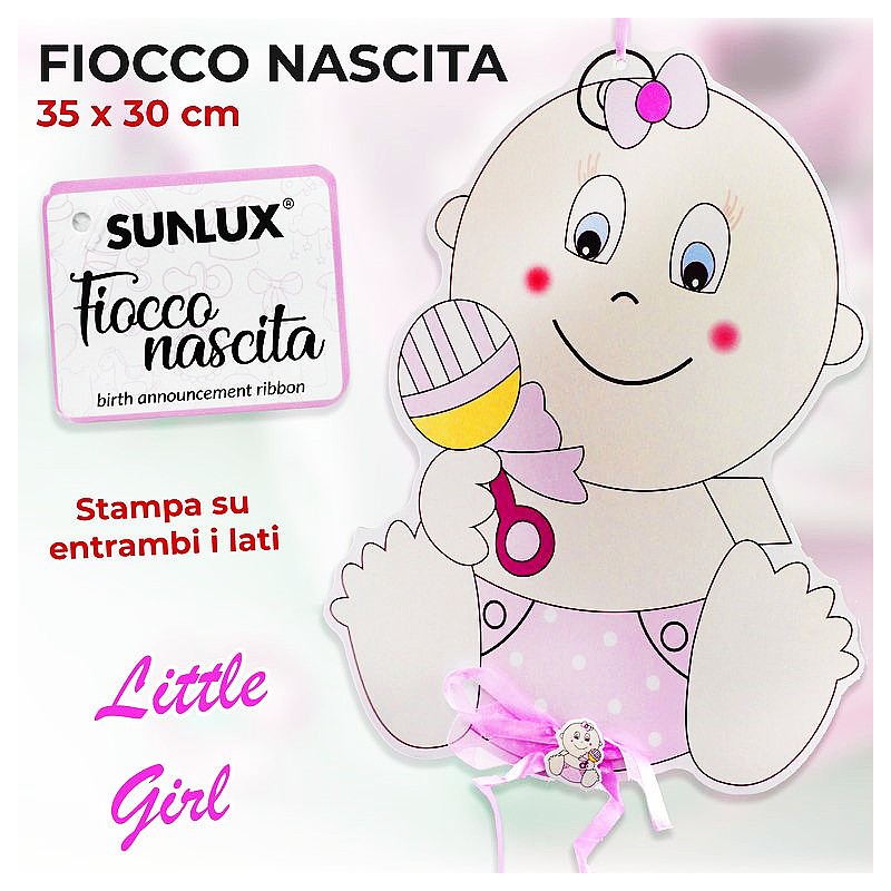 Fiocco per nascita per bambina rosa 35x30cm vendita online