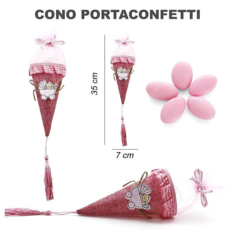 Cono Porta Riso e Confetti Fiorellini Rosa