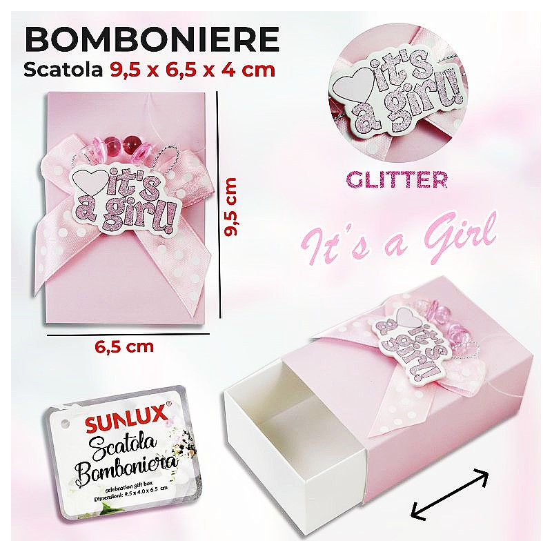 Scatole bomboniere girl 9,5x6,5x4cm con glitter