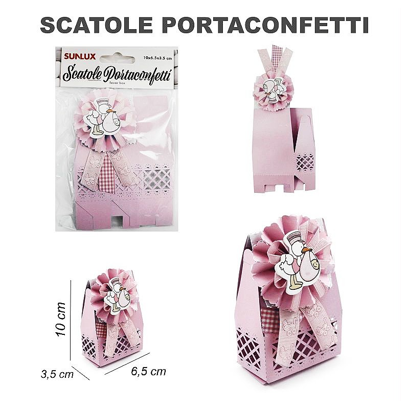 Scatola portaconfetti in cartone baby rosa 2pc-6,5x3,5x10cm