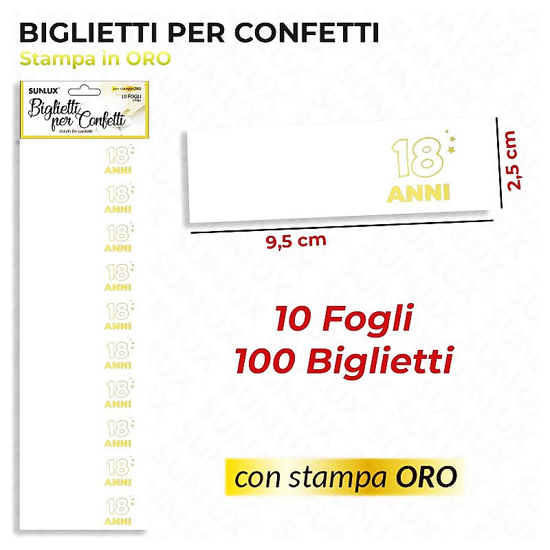 Biglietti per confetti 18 anii stampa con oro10ff-100 biglietti