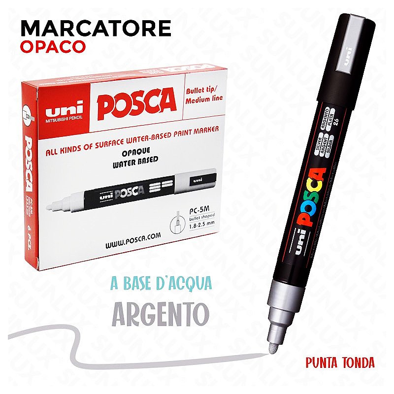 Uni posca pen marcatore opaco a base d'acqua punta tonda argento