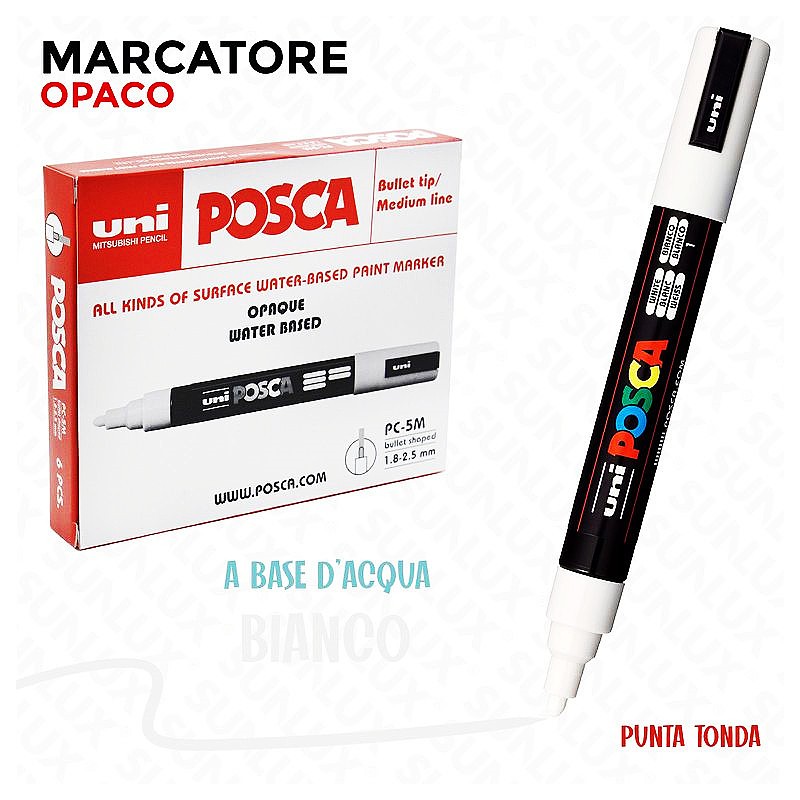 Uni posca pen marcatore opaco a base d'acqua punta tonda bianco