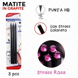 Matite in grafite punta hb con strass rosa 3pcs - 1