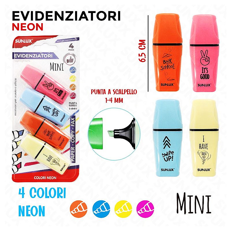 Mini Evidenziatori 4 colori neon bl.