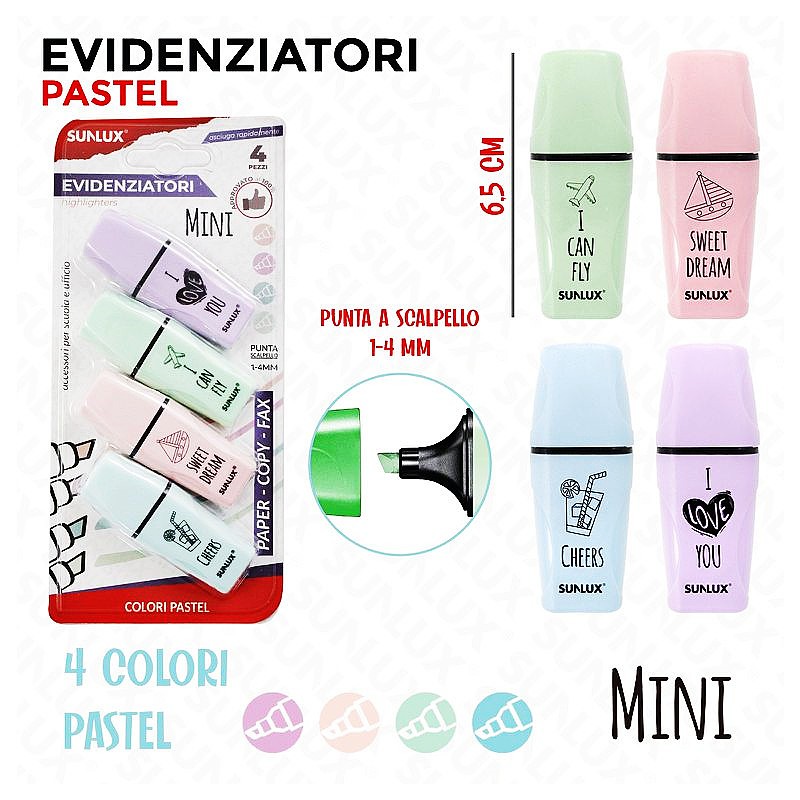 Mini Evidenziatori 4 colori pastel bl.