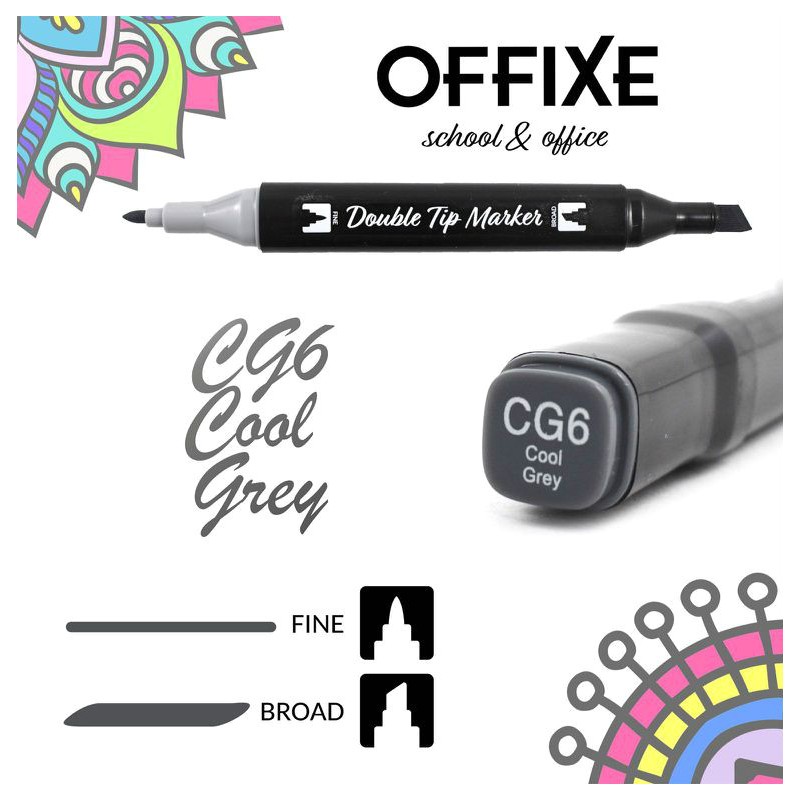 Double Tip Marker CG6 Cool Grey, doppia punta - Offixe - 1