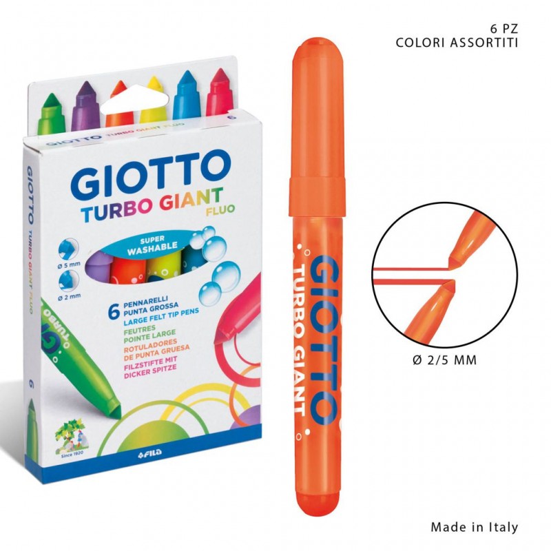 Giotto pennarelli p/conica tubo giant 6pz fluo - 1