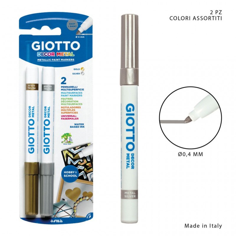 Giotto pennarelli decor metal 0,4mm 2pz oro-argento bl. - 1