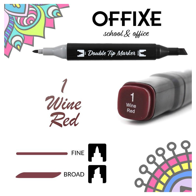 Double Tip Marker N1 Wine Red, doppia punta - Offixe - 1